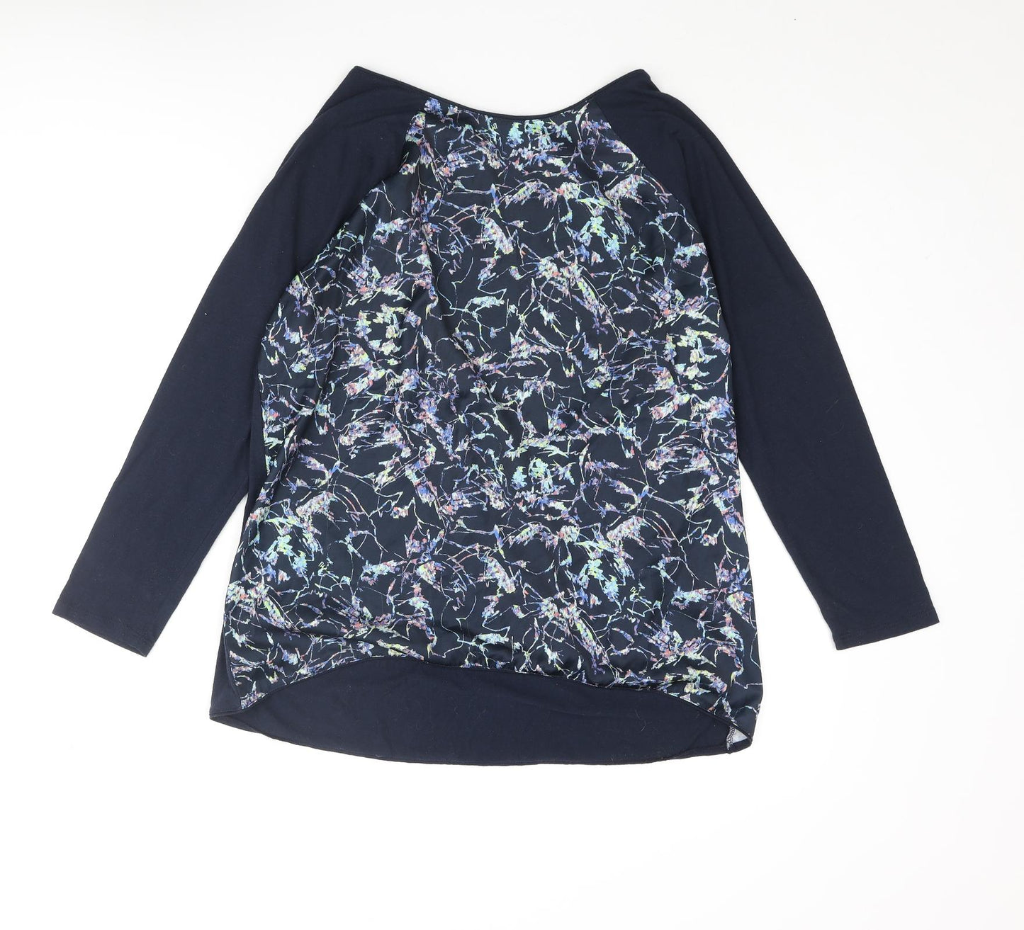 DASH Womens Blue Polyester Basic Blouse Size 14 Round Neck - Geometric Print