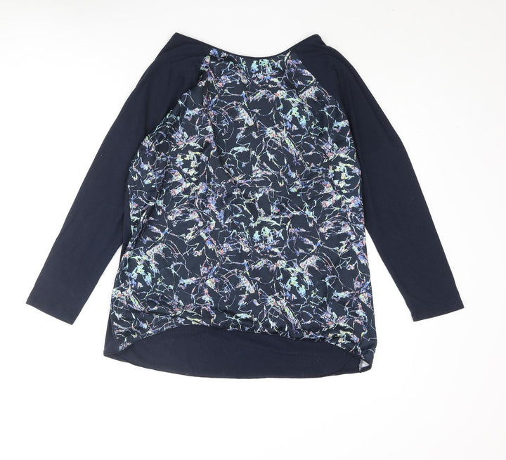 DASH Womens Blue Polyester Basic Blouse Size 14 Round Neck - Geometric Print
