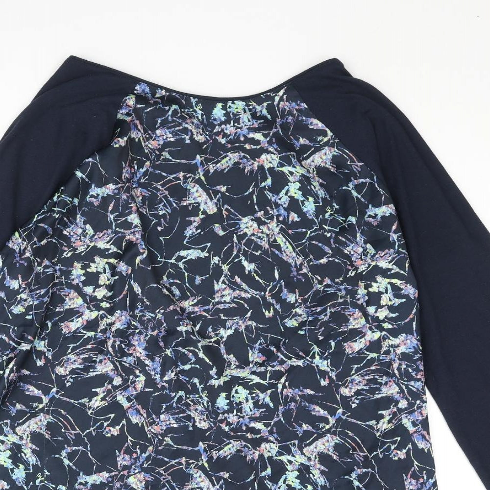 DASH Womens Blue Polyester Basic Blouse Size 14 Round Neck - Geometric Print