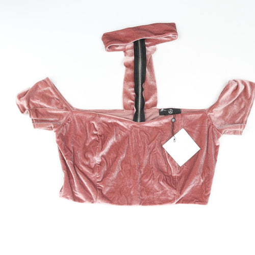 Missguided Womens Pink Polyester Cropped Blouse Size 14 Square Neck - Mock Neck Detail