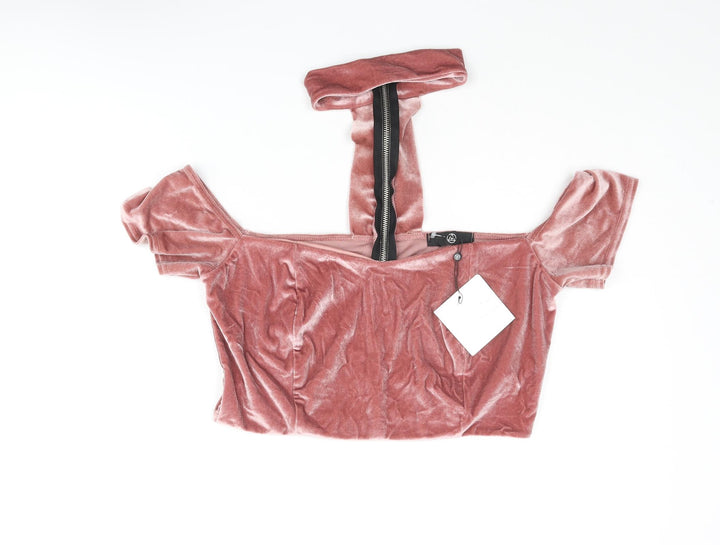 Missguided Womens Pink Polyester Cropped Blouse Size 14 Square Neck - Mock Neck Detail