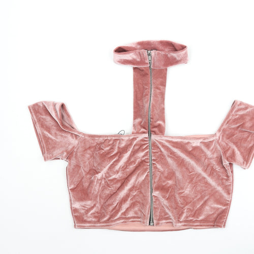 Missguided Womens Pink Polyester Cropped Blouse Size 14 Square Neck - Mock Neck Detail