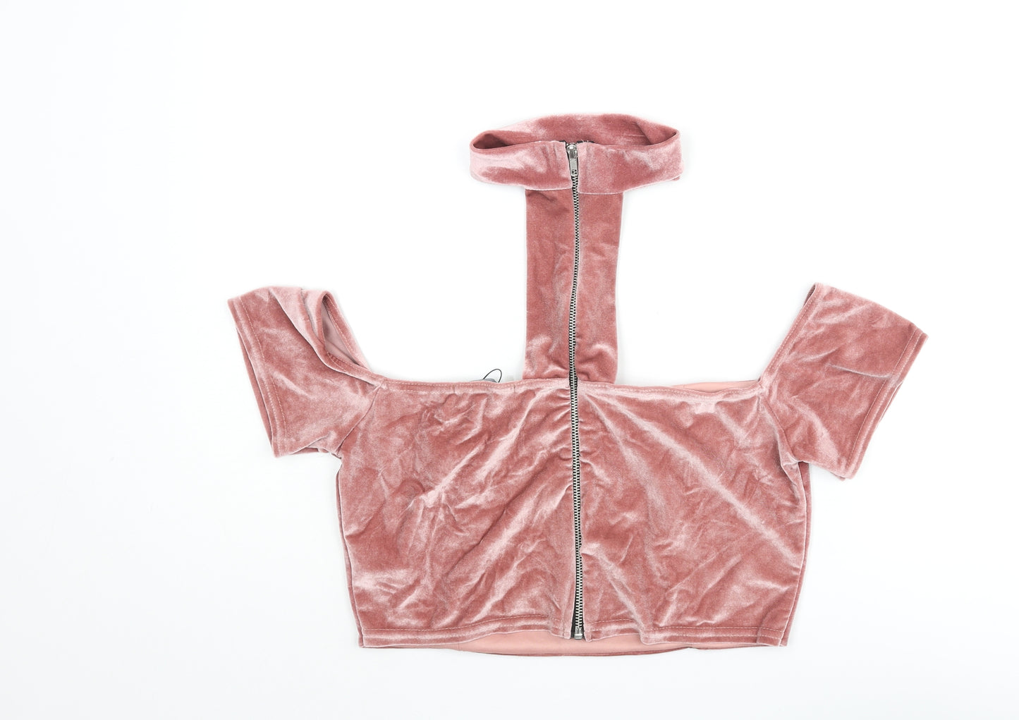 Missguided Womens Pink Polyester Cropped Blouse Size 14 Square Neck - Mock Neck Detail