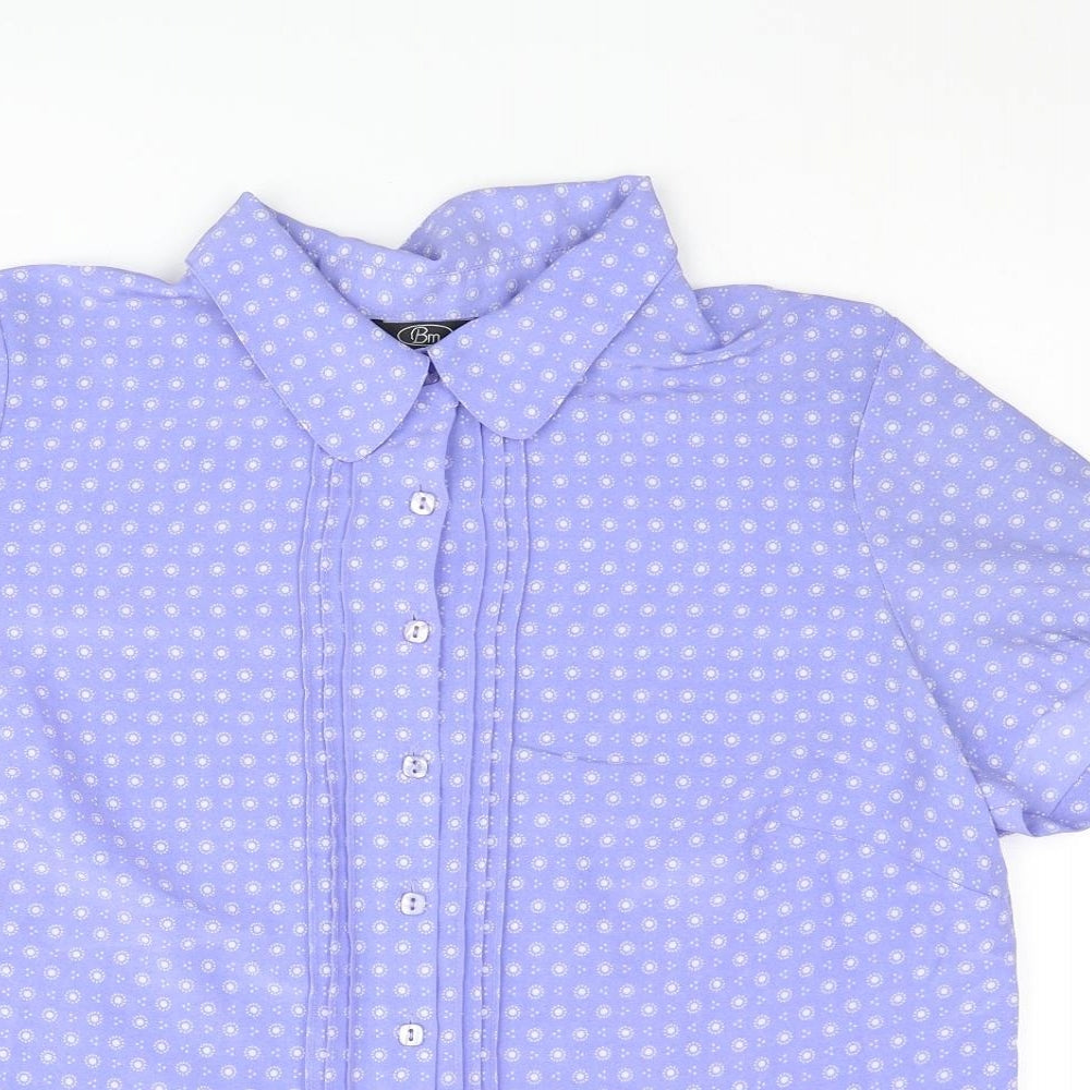 Bonmarché Womens Blue Geometric Polyester Basic Button-Up Size 18 Collared - Pleated Detail
