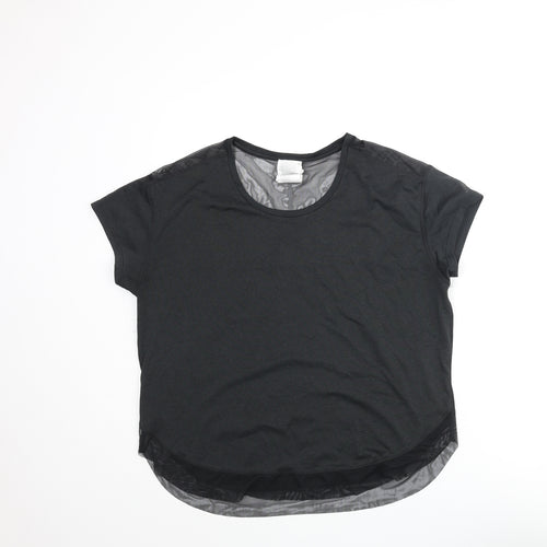 New Balance Womens Black Polyester Basic T-Shirt Size L Round Neck Pullover - Mesh Detail