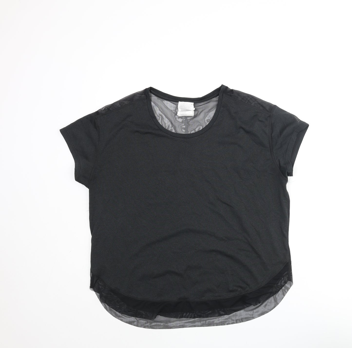 New Balance Womens Black Polyester Basic T-Shirt Size L Round Neck Pullover - Mesh Detail