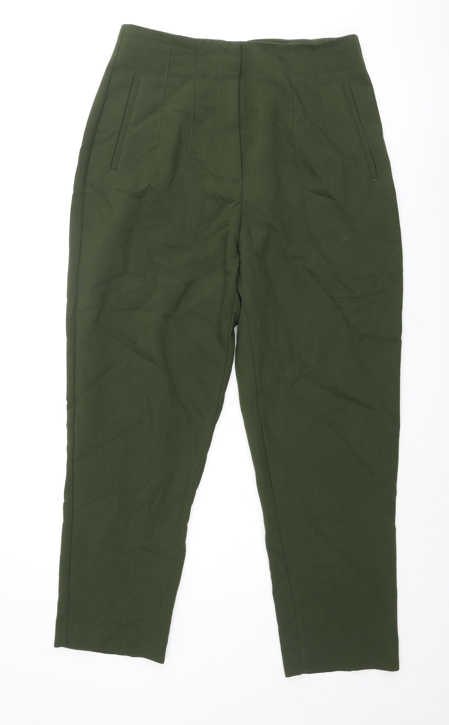 Zara Womens Green Polyester Trousers Size L L27 in Regular Zip