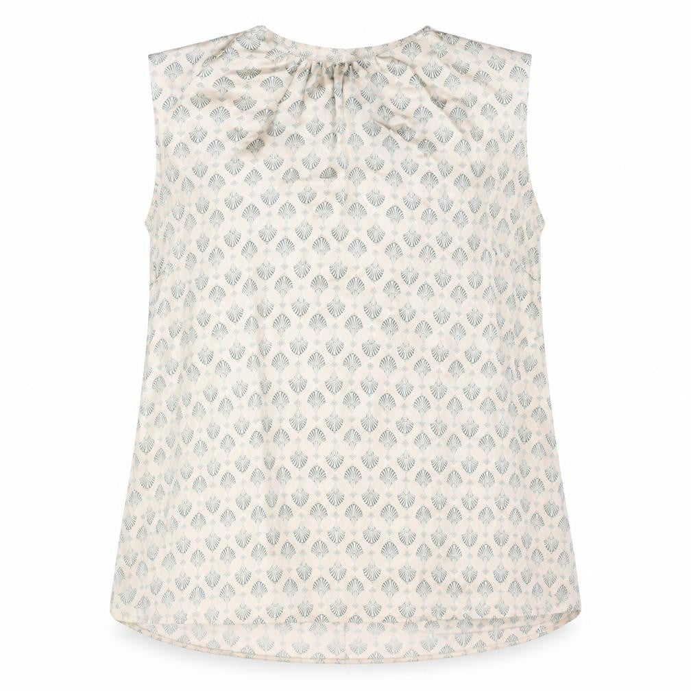 Front view of Next women’s beige geometric polyester camisole blouse, size UK 22, mock neck - bow