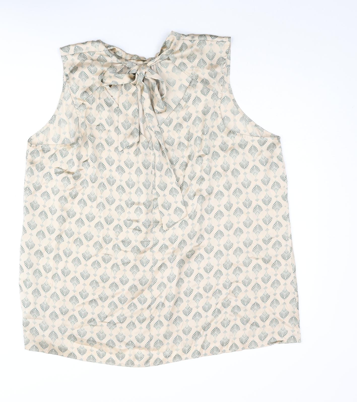 NEXT Womens Beige Geometric Polyester Camisole Blouse Size 22 Mock Neck - Bow