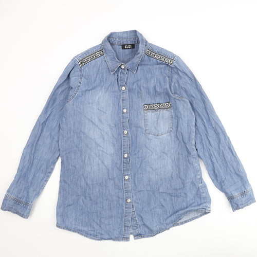 George Womens Blue Cotton Basic Button-Up Size 16 Collared