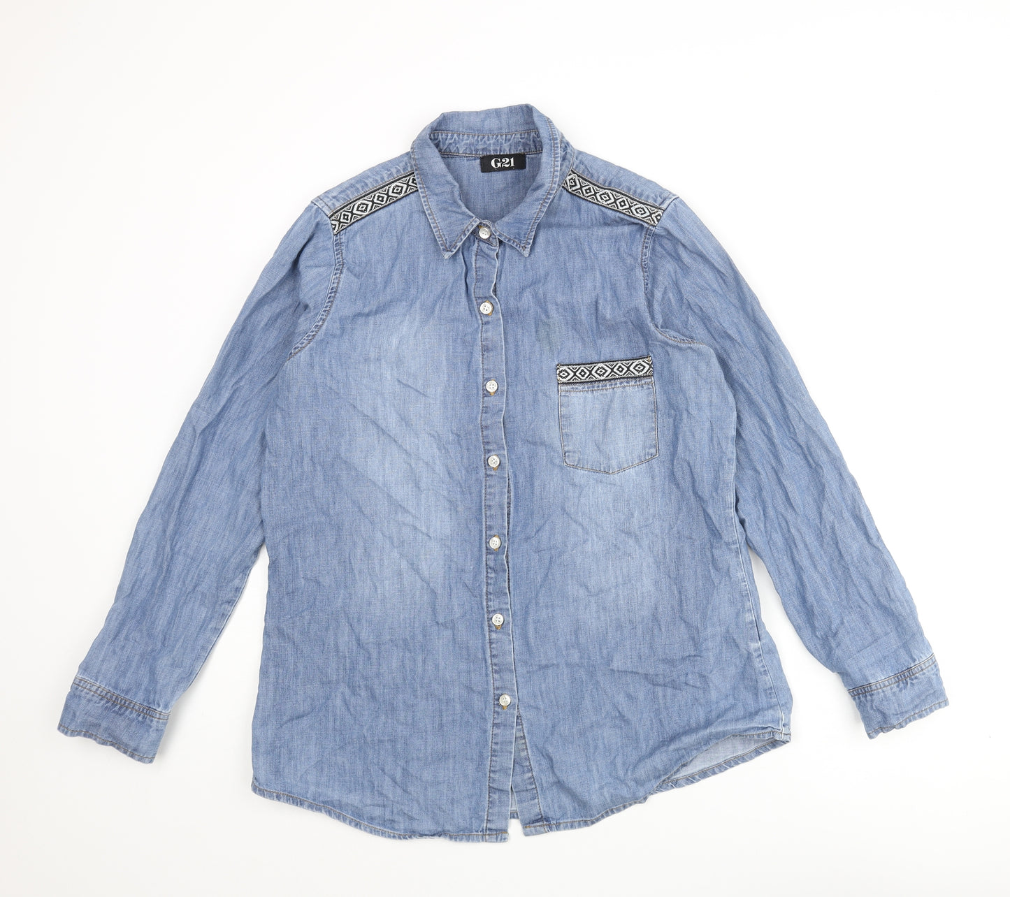 George Womens Blue Cotton Basic Button-Up Size 16 Collared