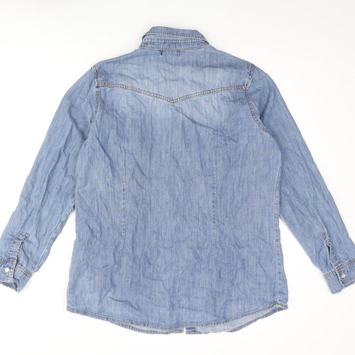 George Womens Blue Cotton Basic Button-Up Size 16 Collared