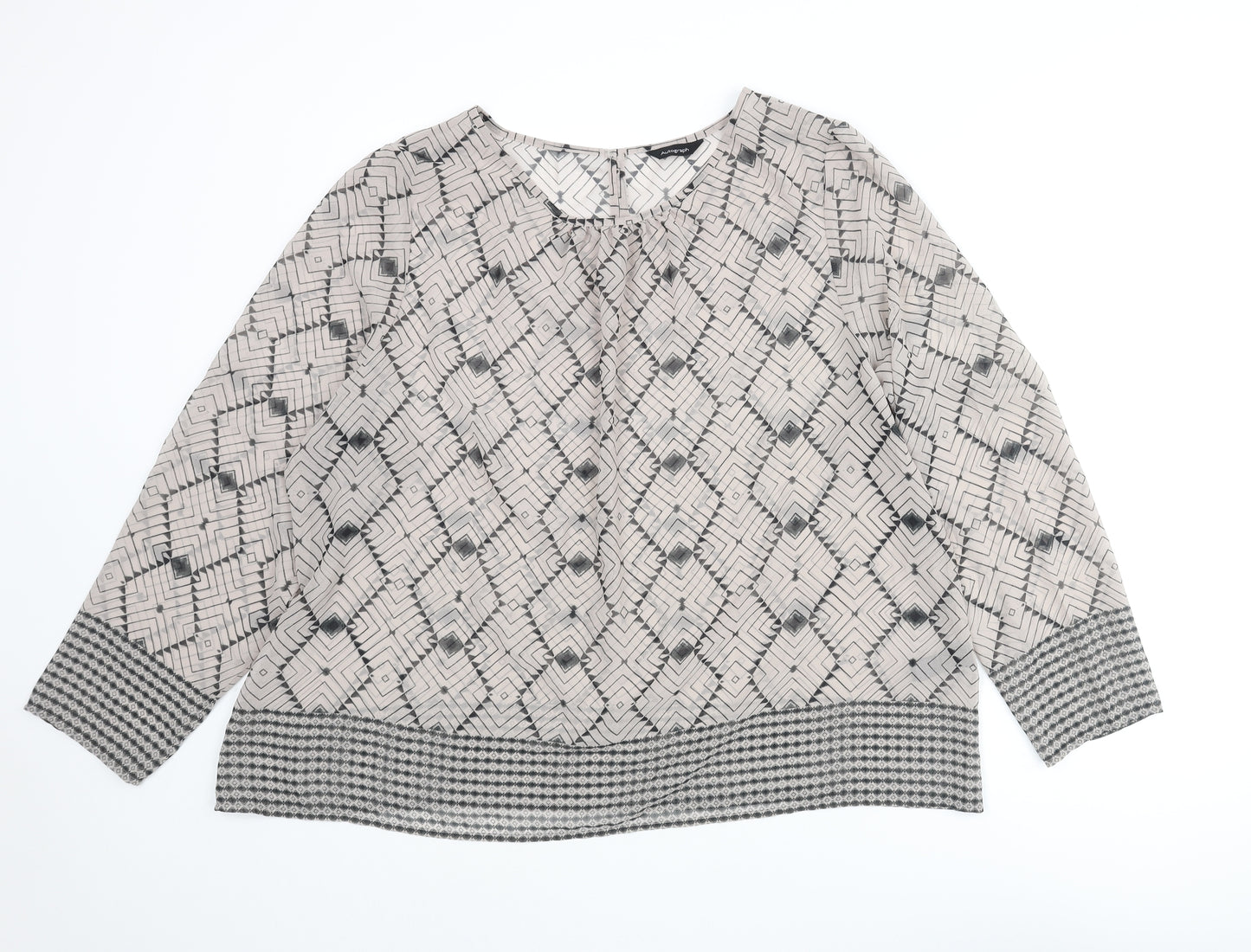 Autograph Womens Grey Geometric Polyester Basic Blouse Size 22 Round Neck - Semi Sheer