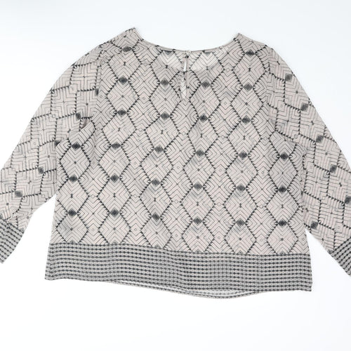 Autograph Womens Grey Geometric Polyester Basic Blouse Size 22 Round Neck - Semi Sheer