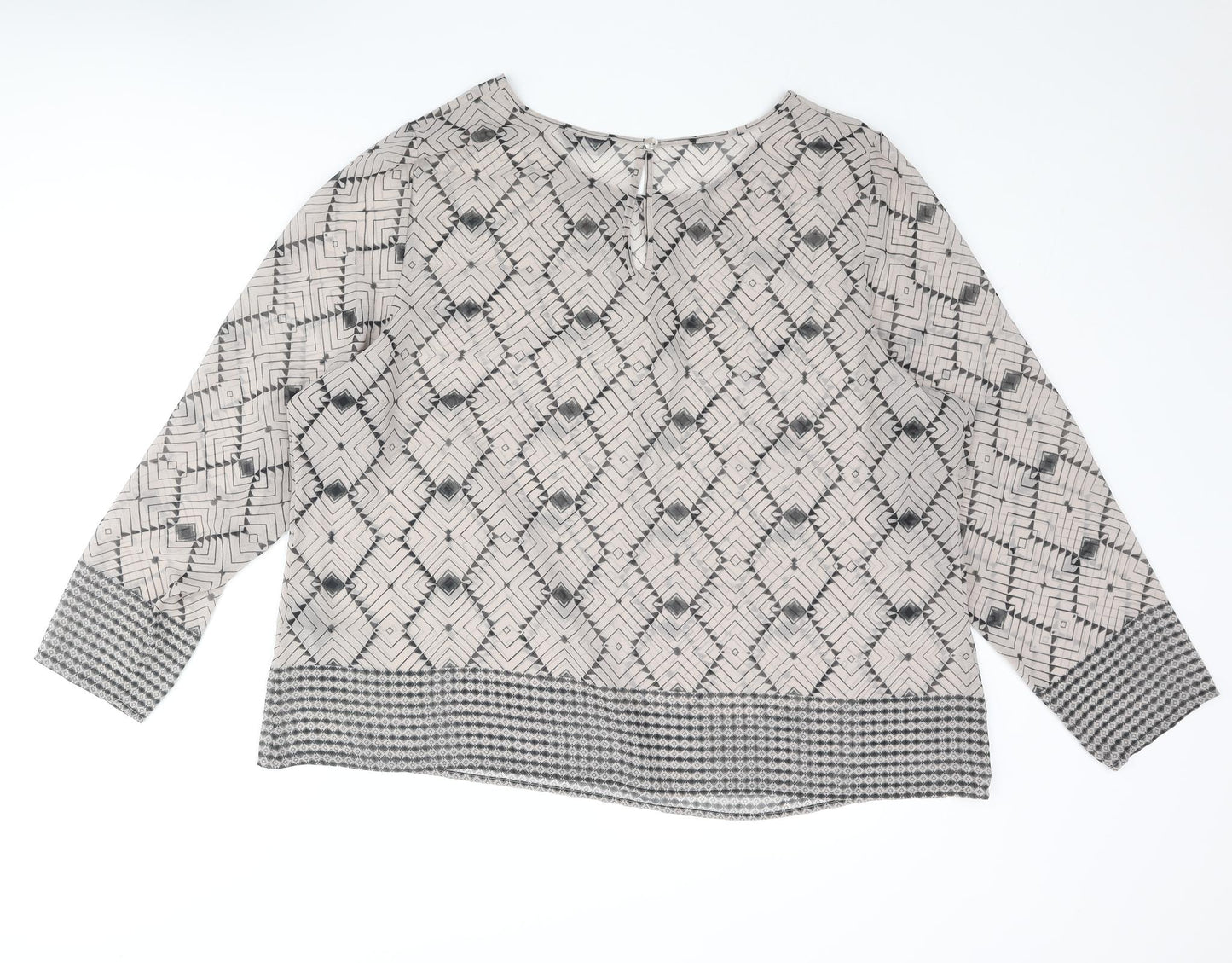 Autograph Womens Grey Geometric Polyester Basic Blouse Size 22 Round Neck - Semi Sheer