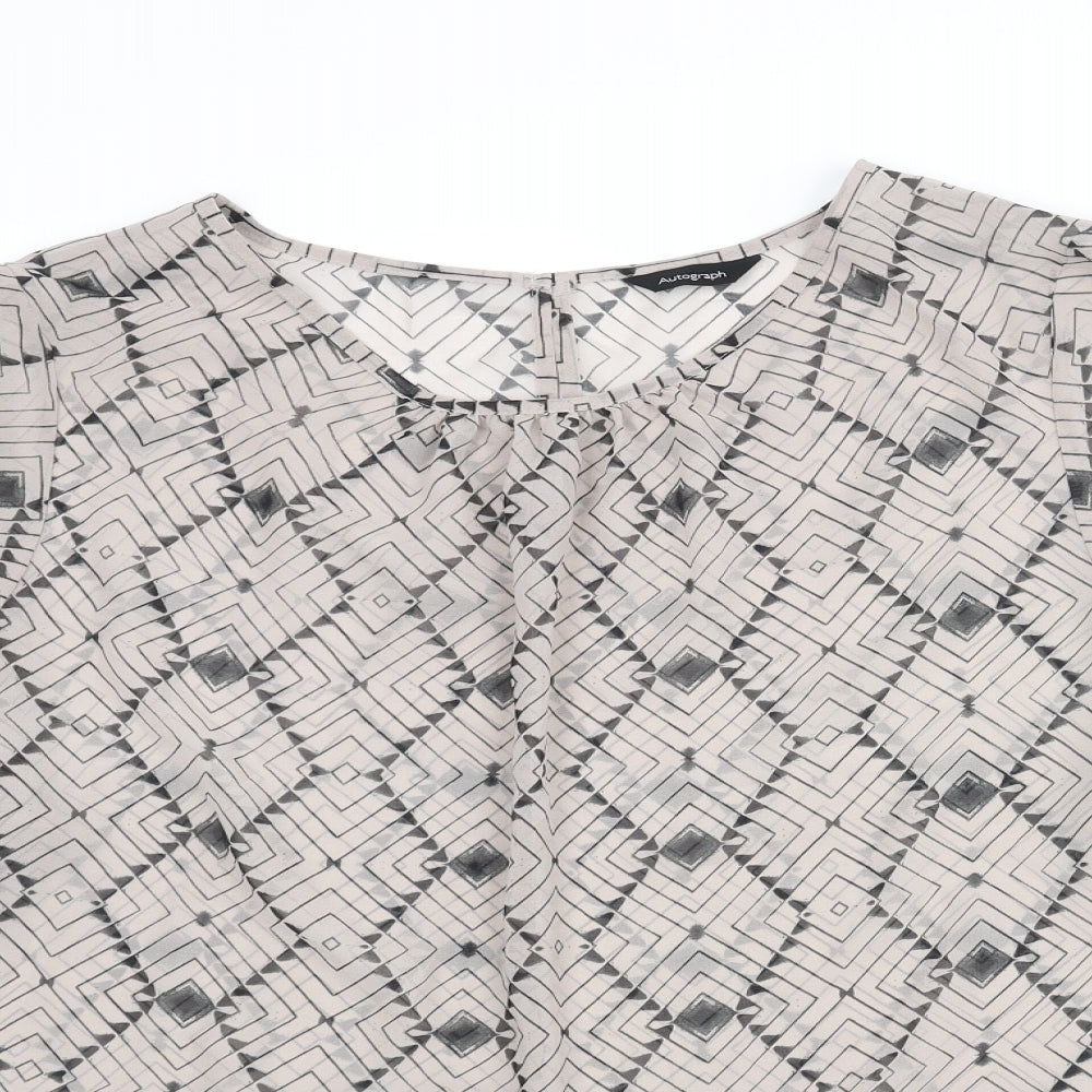 Autograph Womens Grey Geometric Polyester Basic Blouse Size 22 Round Neck - Semi Sheer