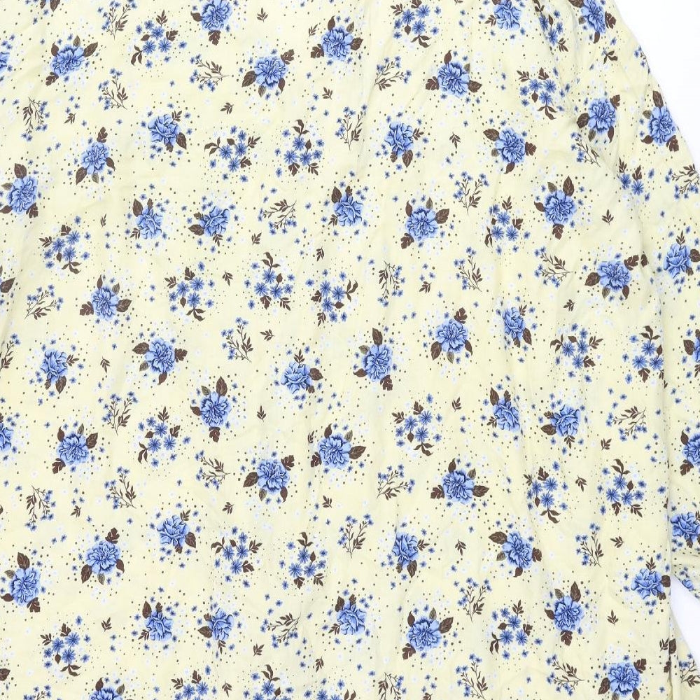 Monki Womens Yellow Floral Viscose Shift Size L V-Neck Button