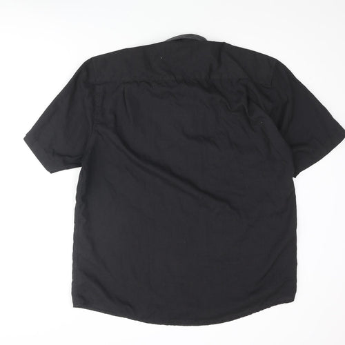 Pierre Cardin Mens Black Polyester Button-Up Size 2XL Collared Button - Embroidered Logo