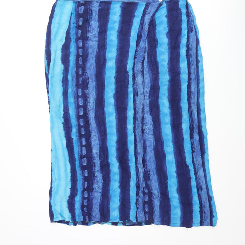 essence Womens Blue Striped Viscose Straight & Pencil Skirt Size 18 Button