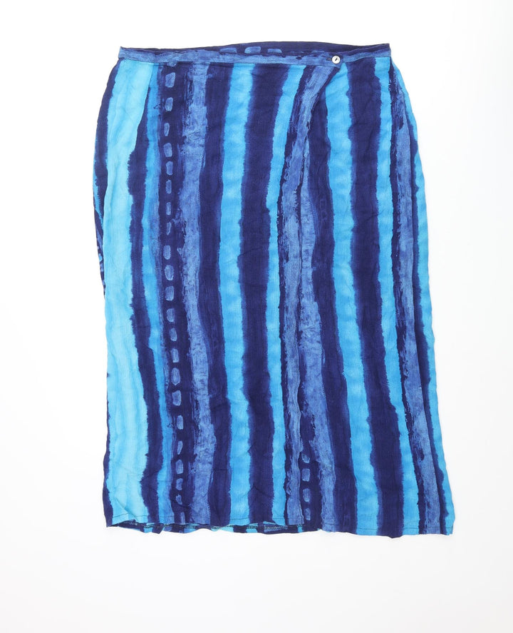 essence Womens Blue Striped Viscose Straight & Pencil Skirt Size 18 Button