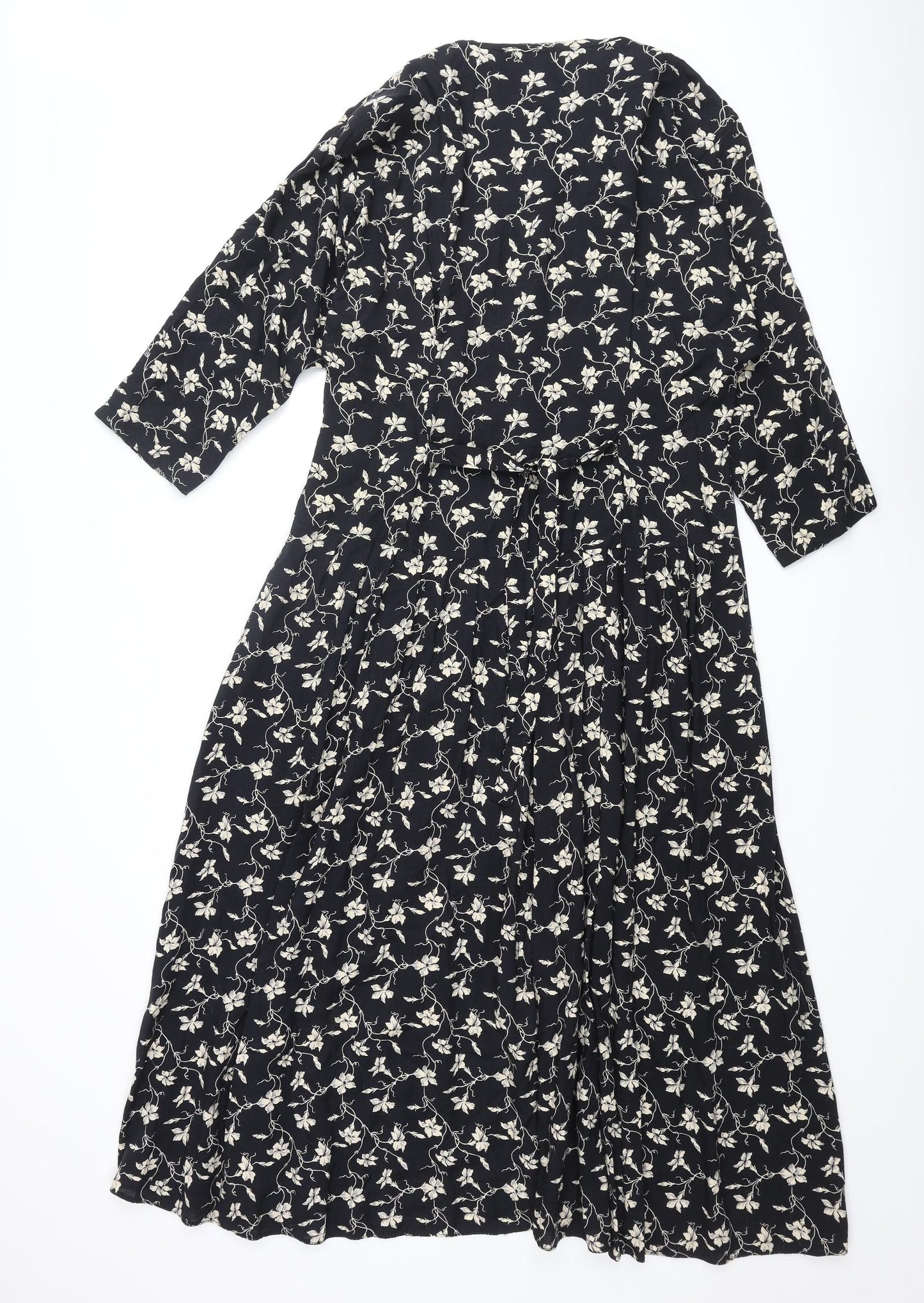BHS Womens Black Floral Viscose Shift Size 18 Collared Button - Lace Collar