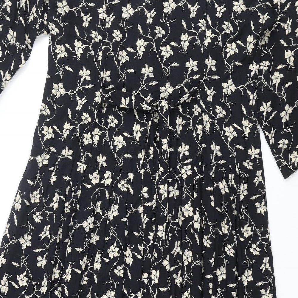 BHS Womens Black Floral Viscose Shift Size 18 Collared Button - Lace Collar