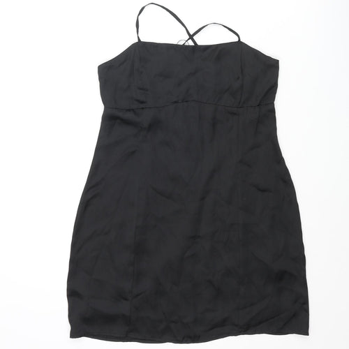Pull&Bear Womens Black Polyester Mini Size M Square Neck Zip - Lace Up Back