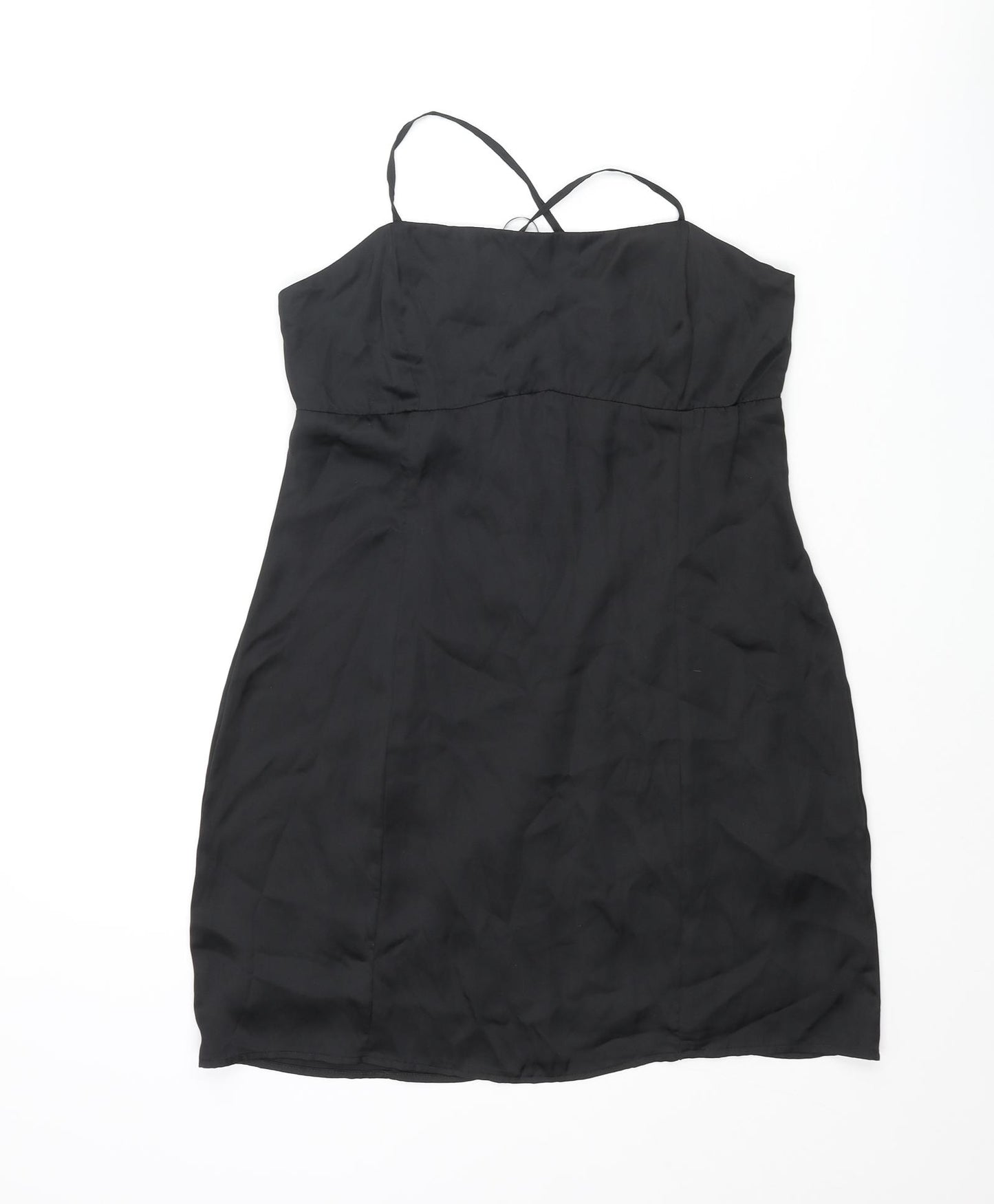 Pull&Bear Womens Black Polyester Mini Size M Square Neck Zip - Lace Up Back