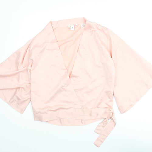 H&M Womens Pink Polyester Kimono Blouse Size M V-Neck
