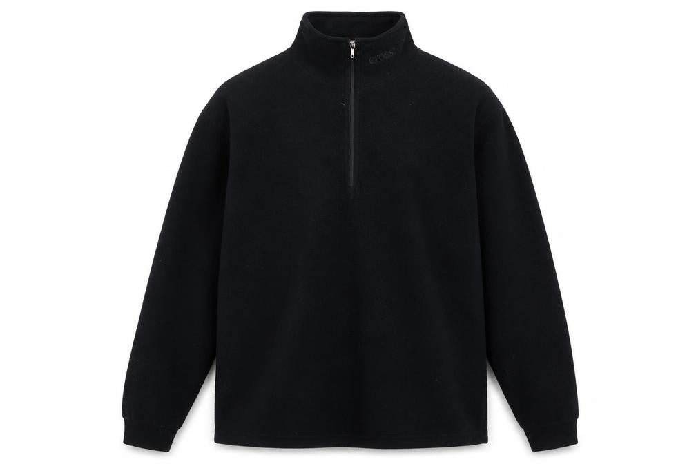 Front view of Cross men’s black polyester henley sweatshirt, size M