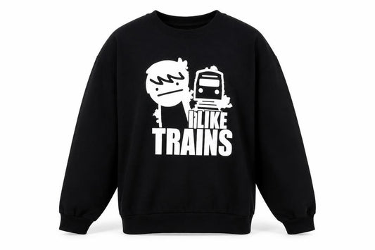 Front view of Stars & Stripes men’s black cotton pullover sweatshirt, size M, - i like trains