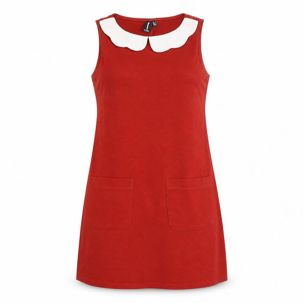 Front view of Izabel London women’s red polyester a-line, size UK 8, collared pullover