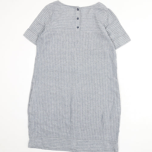 NEXT Womens Blue Striped Linen Sheath Size 12 Round Neck Button