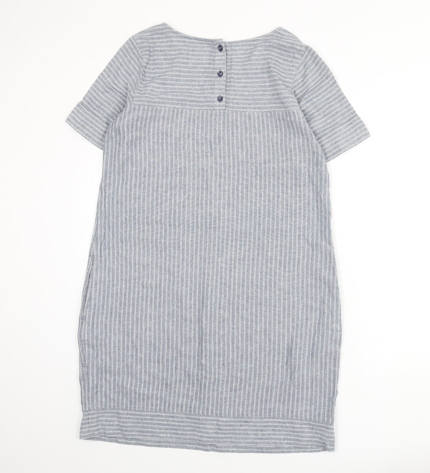 NEXT Womens Blue Striped Linen Sheath Size 12 Round Neck Button