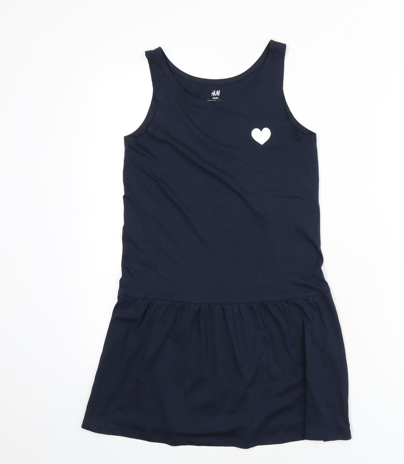 H&M Girls Blue Cotton A-Line Size 8-9 Years Scoop Neck Pullover - Heart, Size 8-10