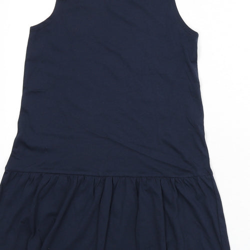 H&M Girls Blue Cotton A-Line Size 8-9 Years Scoop Neck Pullover - Heart, Size 8-10