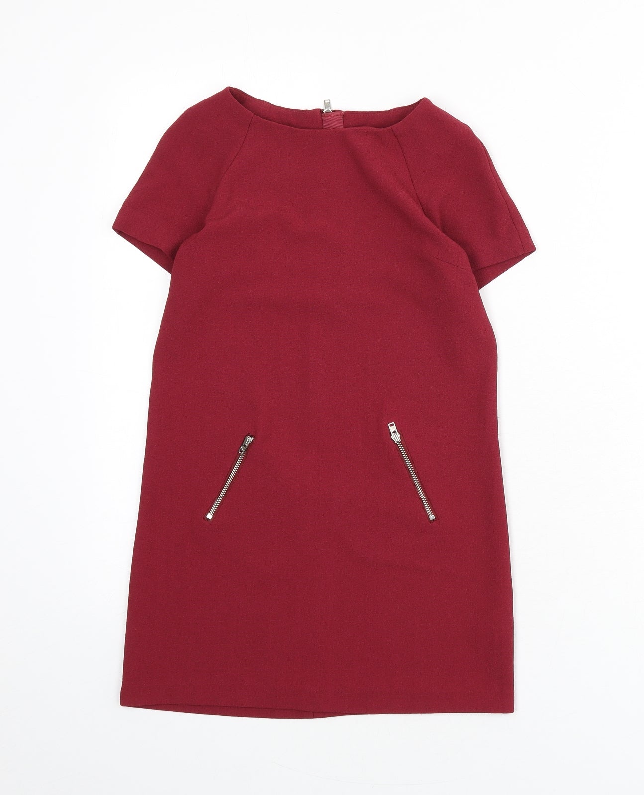 Marks and Spencer Girls Red Polyester A-Line Size 8-9 Years Boat Neck Zip