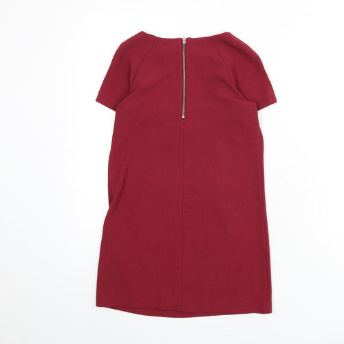 Marks and Spencer Girls Red Polyester A-Line Size 8-9 Years Boat Neck Zip