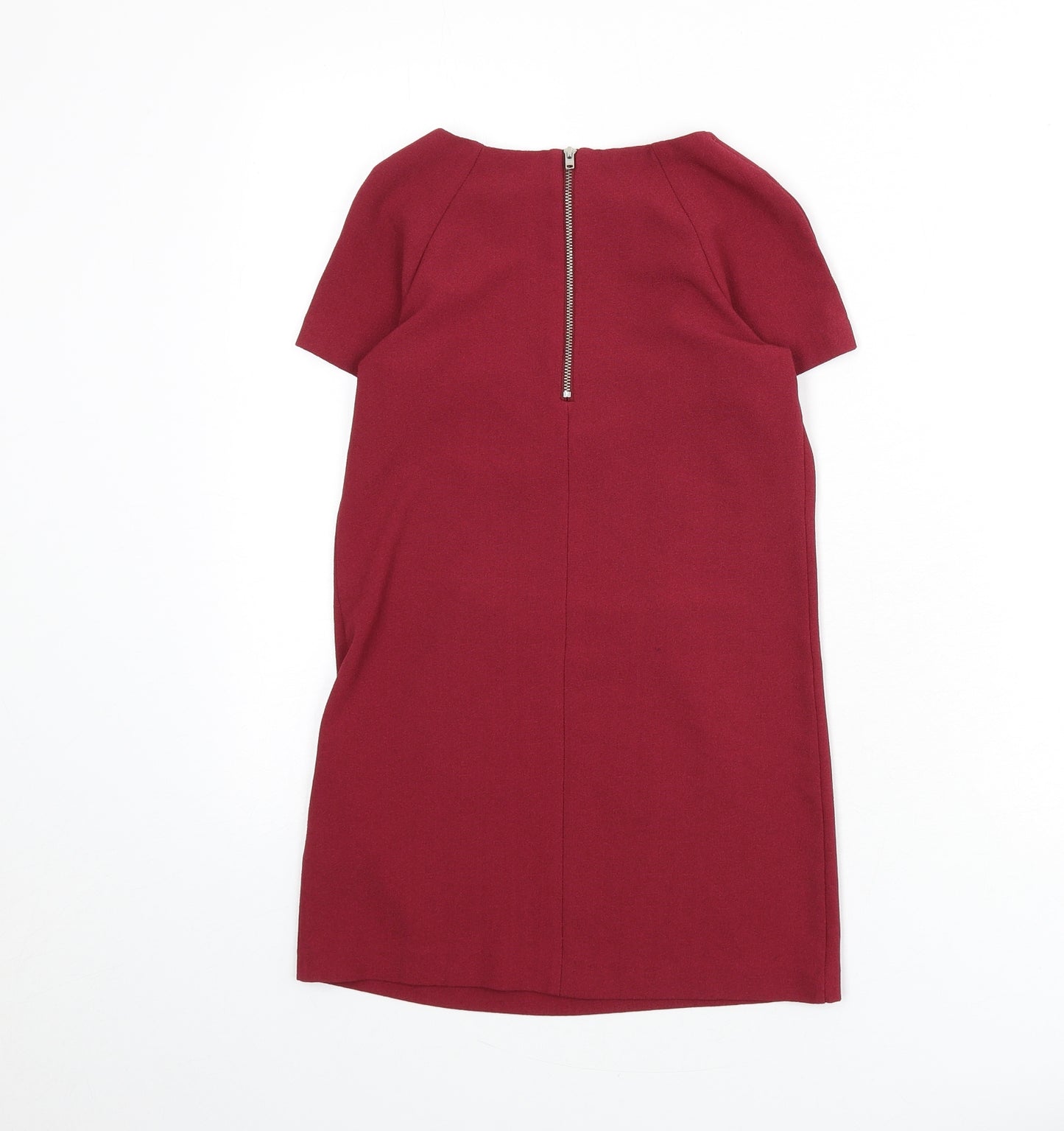 Marks and Spencer Girls Red Polyester A-Line Size 8-9 Years Boat Neck Zip