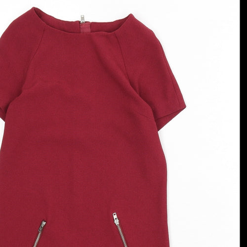Marks and Spencer Girls Red Polyester A-Line Size 8-9 Years Boat Neck Zip
