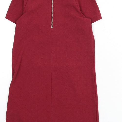 Marks and Spencer Girls Red Polyester A-Line Size 8-9 Years Boat Neck Zip