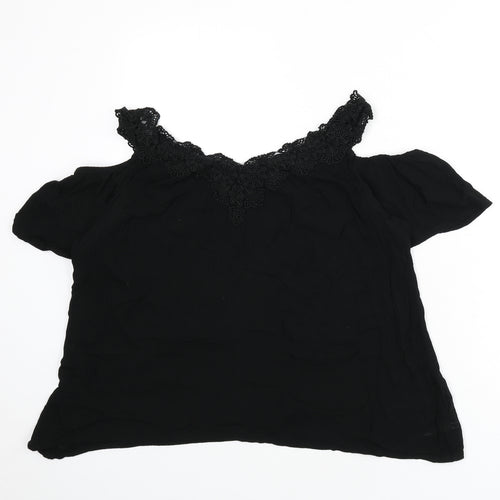 Julipa Womens Black Viscose Basic Blouse Size 14 V-Neck - Lace Trim