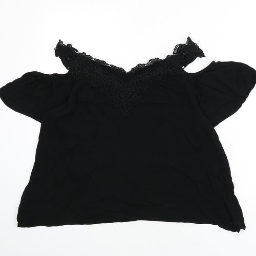 Julipa Womens Black Viscose Basic Blouse Size 14 V-Neck - Lace Trim