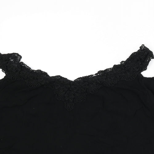 Julipa Womens Black Viscose Basic Blouse Size 14 V-Neck - Lace Trim