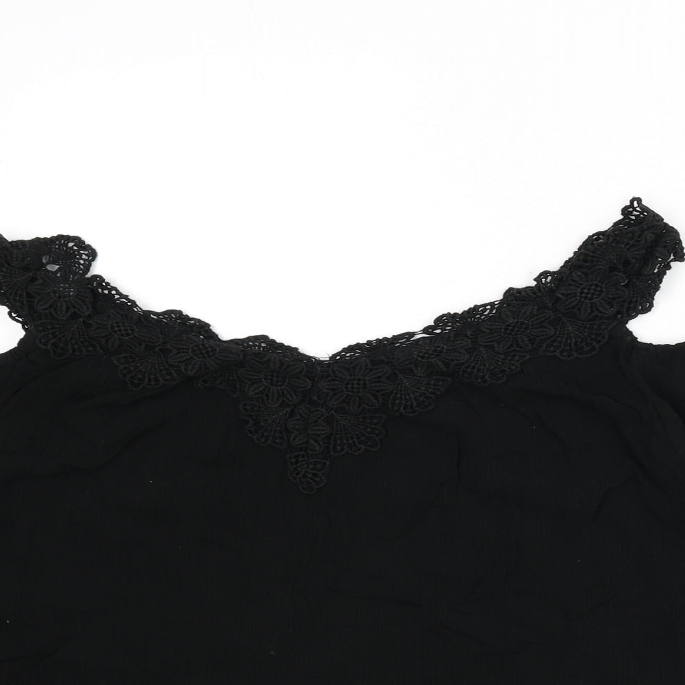 Julipa Womens Black Viscose Basic Blouse Size 14 V-Neck - Lace Trim