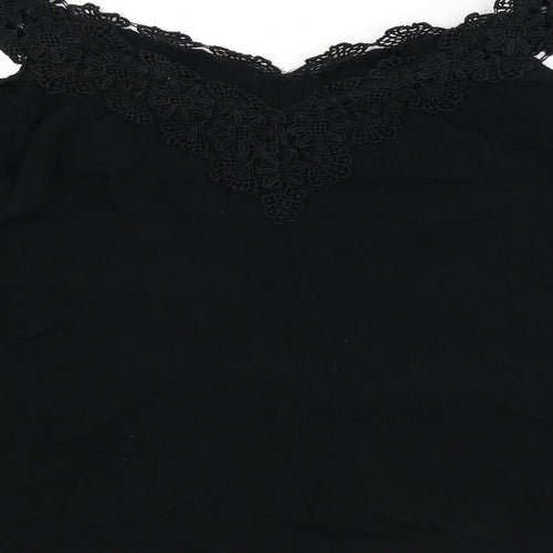 Julipa Womens Black Viscose Basic Blouse Size 14 V-Neck - Lace Trim