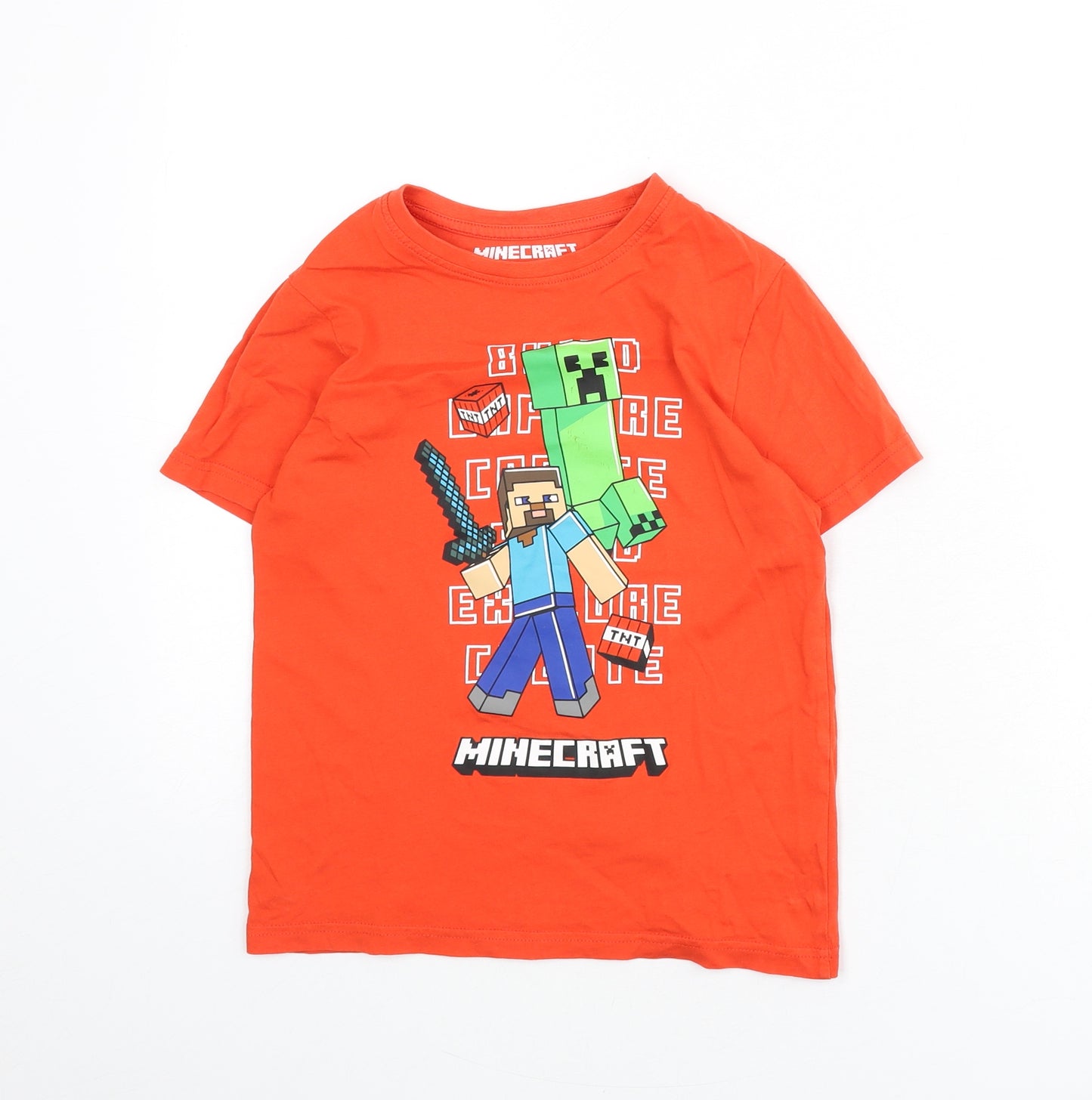 Minecraft Boys Red Polyester Basic T-Shirt Size 8-9 Years Round Neck Pullover