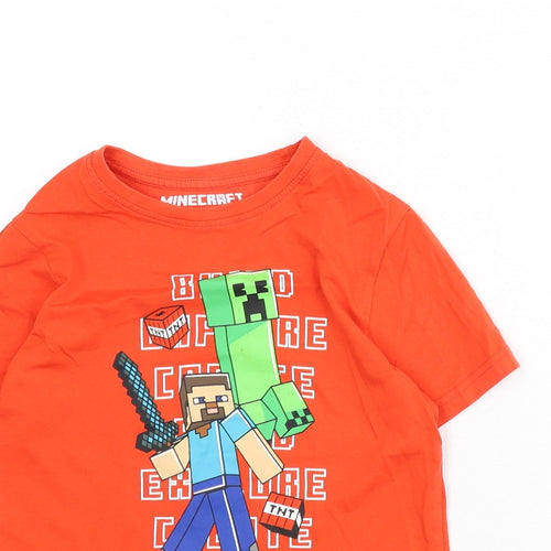 Minecraft Boys Red Polyester Basic T-Shirt Size 8-9 Years Round Neck Pullover