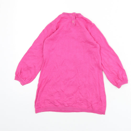 Marks and Spencer Girls Pink 100% Cotton Jumper Dress Size 3-4 Years Round Neck Button - Peppa Pig, Lets Play