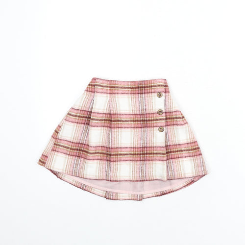 NEXT Girls Pink Plaid Polyester Skater Skirt Size 4 Years Regular Pull On